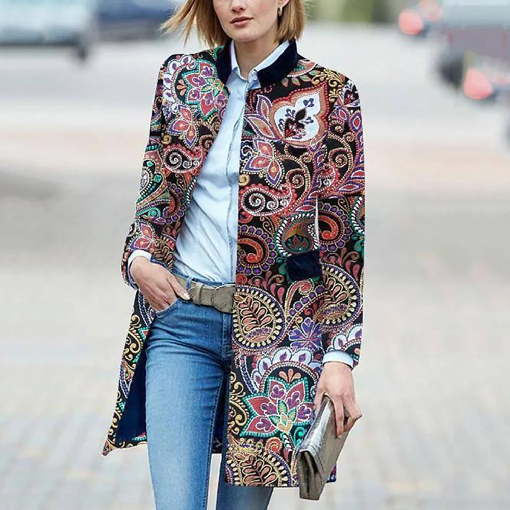 

Overcoat Women Fashion Runway Winter Jacket Coat Flower Button Elegant Floral Print Women Outerwear New Fashion Overcoat Coat