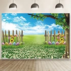 Виниловый фон для фотосъемки новорожденных с изображением весенних цветов Пасхи зеленой лужайки голубого неба