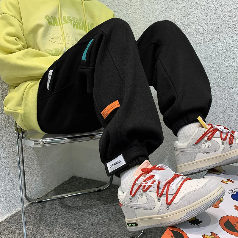 

Мужские осенне-зимние повседневные штаны harun с флокировкой, корейские индивидуальные цветные штаны с ярлыком, тренировочные штаны harun