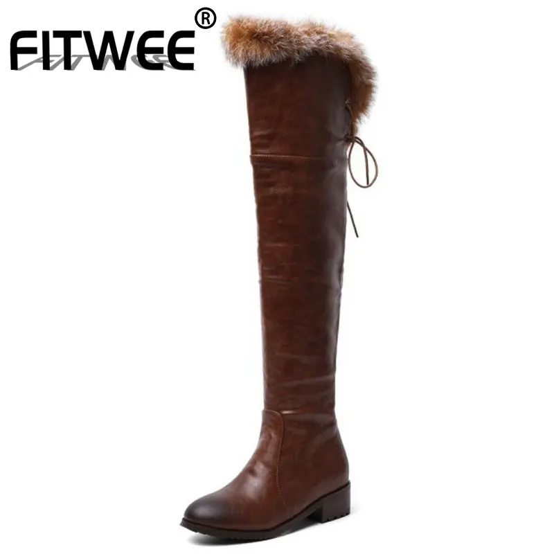 FITWEE Новая женская обувь на плоской подошве Сапоги выше колена Ботинки толстом