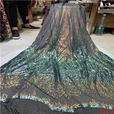 (stretchable)mint HFX кружевная ткань с пайетками, синие блестки, нигерийские кружева, ткань высокого качества, французский тюль, кружевная ткань для женского платья H2236 - Цвет: (stretchable)mint