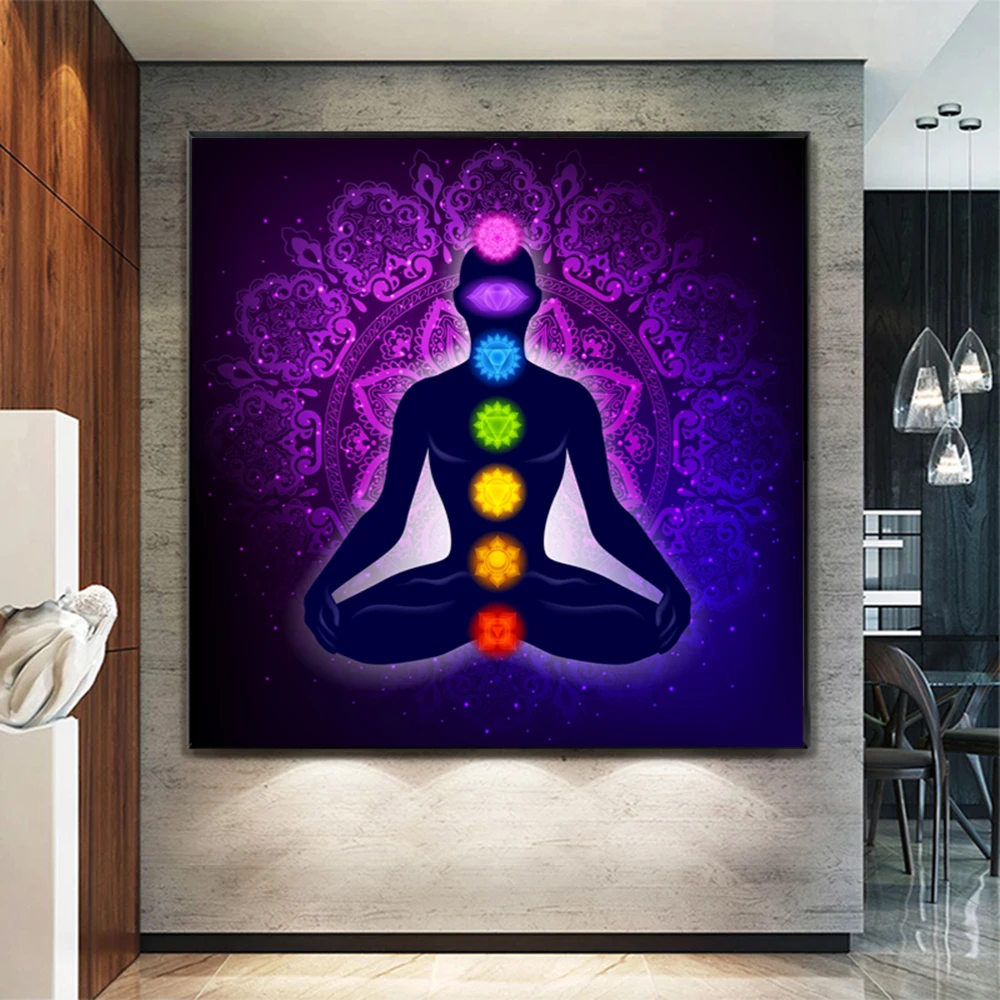 

Canvas Painting Art Posters Prints Indian Buddha Meditation 7 Chakra Yoga Sports Wall Art for Living Room Bedroom Cuadros