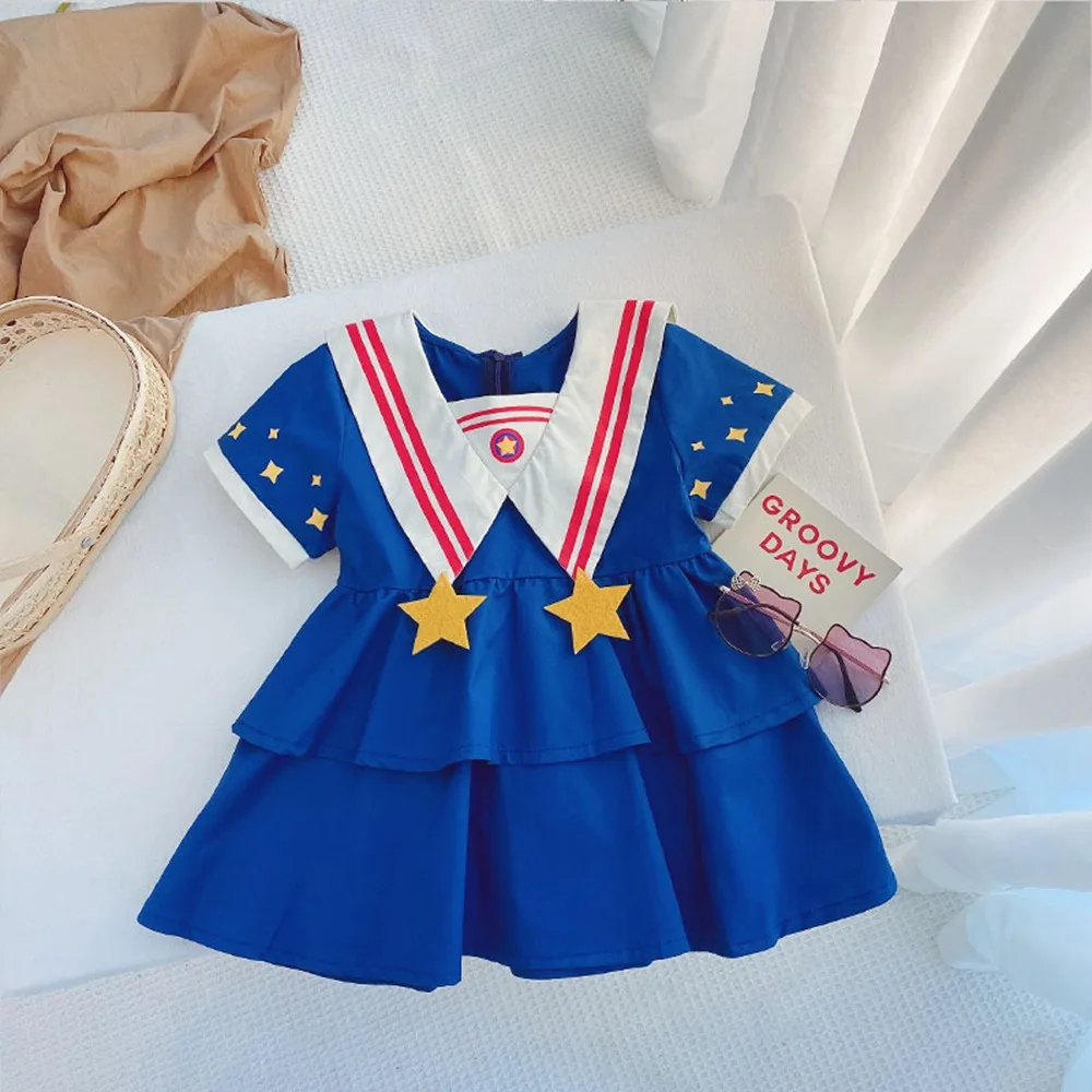 

Летняя одежда для девочек, платье принцессы в консервативном стиле платье Детская куртка с воротником-хомутом для малышей с короткими рука...