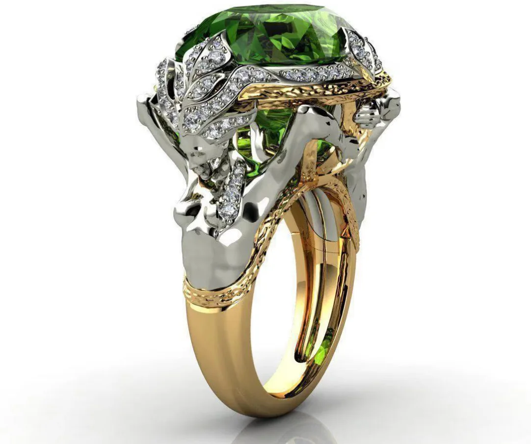 

Fashion Two Tone Ring en Green Ziron Mermaid Rings For Women Zircon Ring