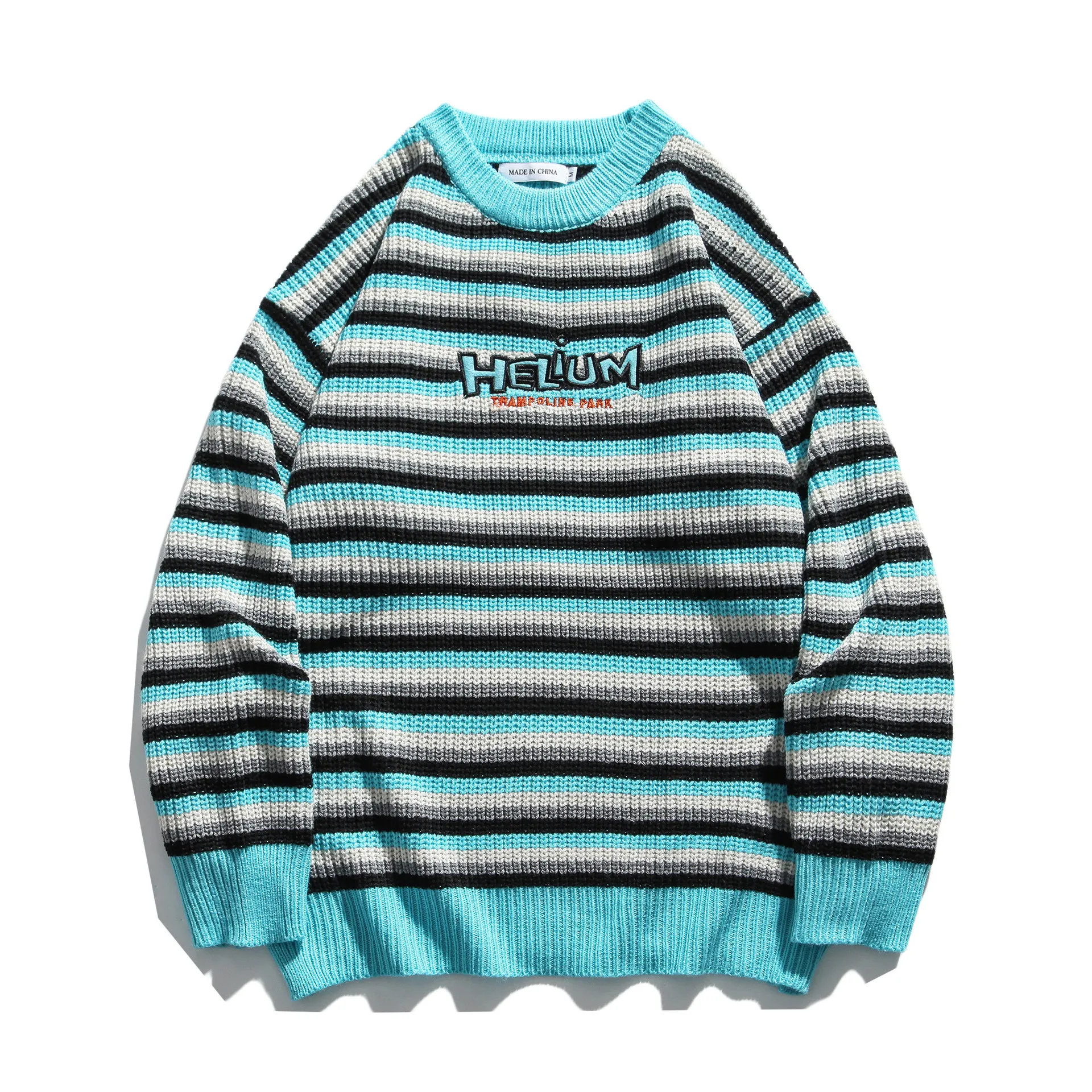 

Henry long sleeve fashion stripe contrast T-shirt lovers round neck loose casual Pullover men's sweater