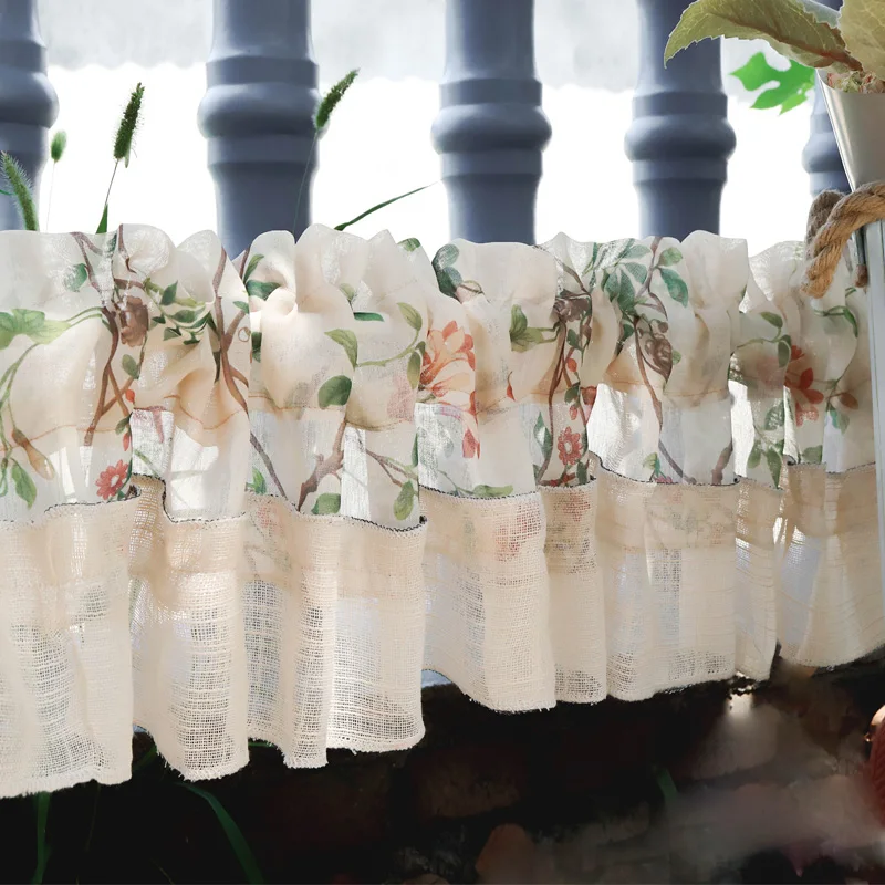 

Customized 2021 American Pastoral Coffee Curtain Floral Printed Kitchen Curtain Short Sheer Curtains Window Valance Xmas Decor