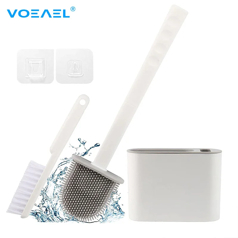 Cepillo de inodoro de cerdas de silicona, soporte de secado con cepillo pequeño para baño, herramienta de limpieza profunda de urinario, accesorios de WC montados en la pared