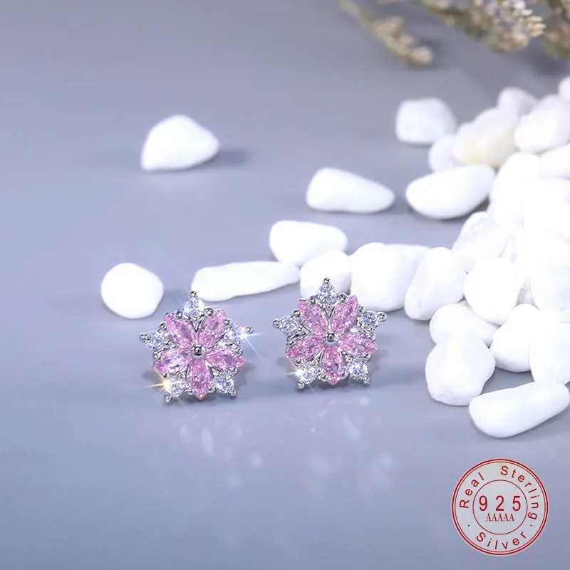 Женские серьги-гвоздики с фианитом серьги цветком вишни | Украшения и аксессуары