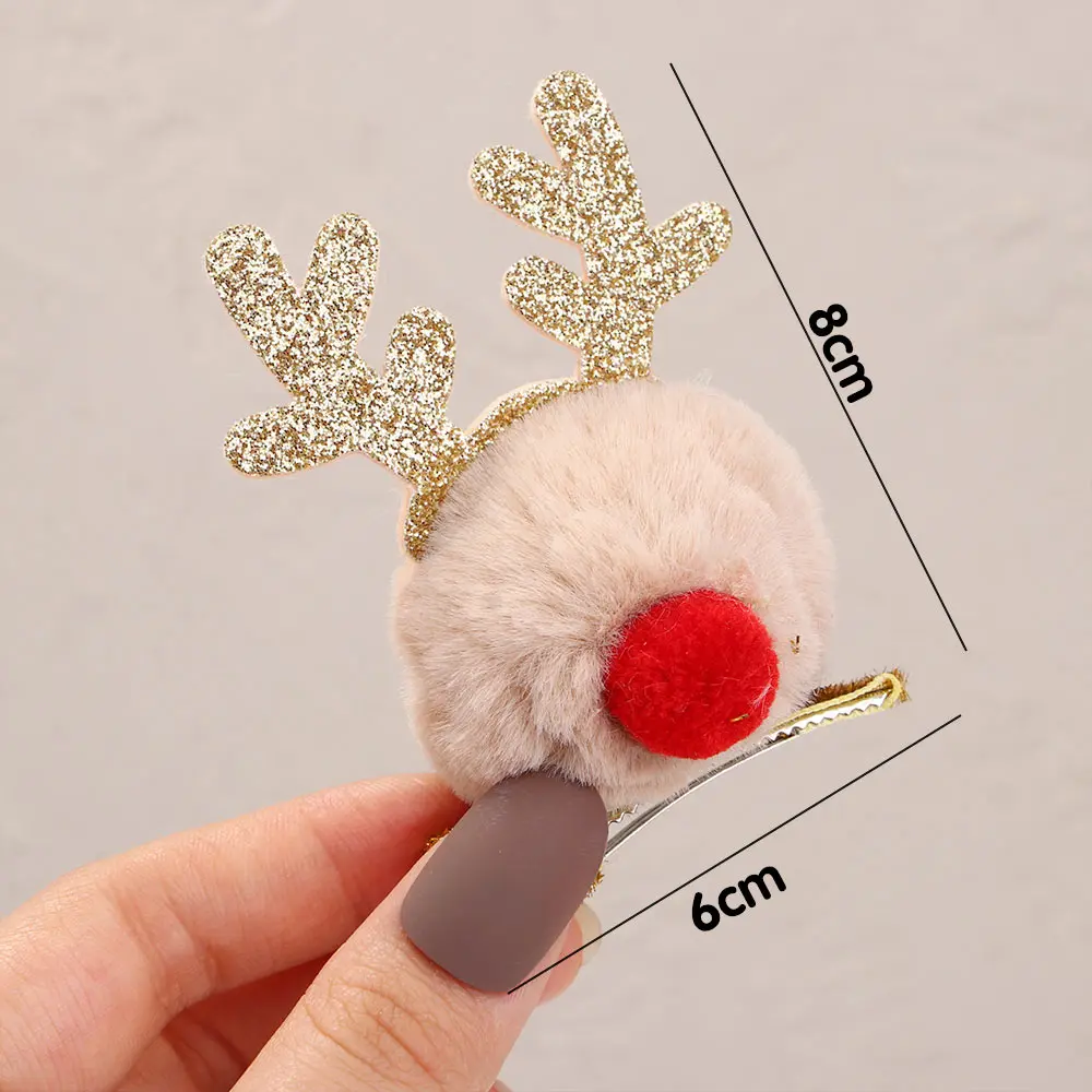

Christmas Antler Hair Clip Hairpins for Women Girls Cute Santa Antlers Deer Fur Ball Hairclip Hairball Headwear Hair Accessories