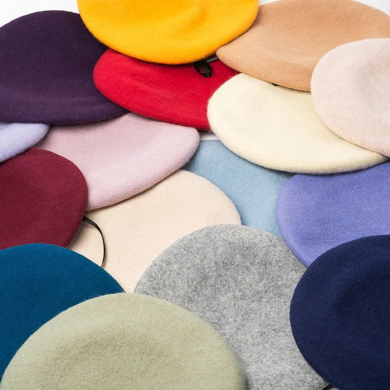 202009-HH0073A autumn WINTER wool japan Cool style pu brim ribbon  beret  hat  men women Leisure star painter  hat
