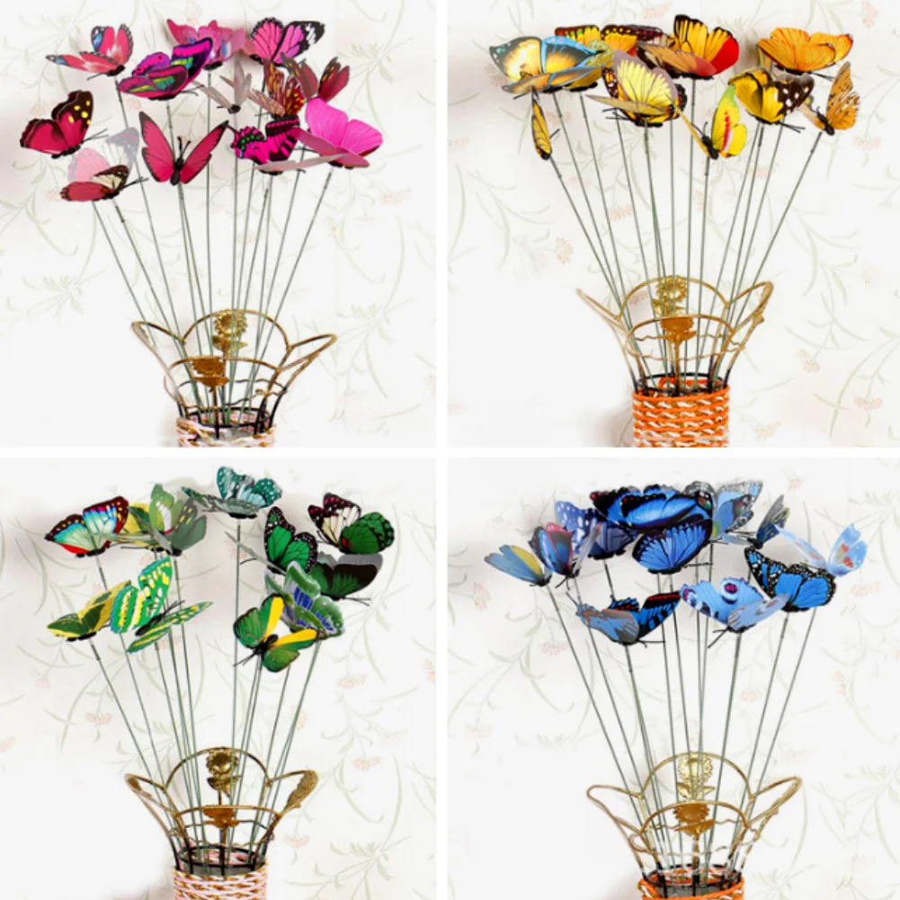 10Pcs/Set Unfading Vivid Simulation Butterfly Stick Outdoor Garden Flower Pot Decor Ornament | Statues & Sculptures