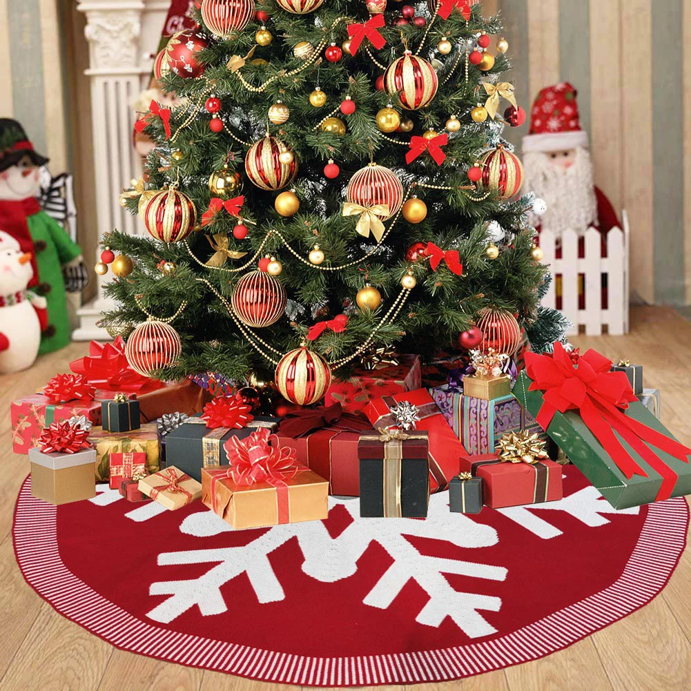 

Newest Arrival Christmas Tree Skirt Snowflake Print Knitted Tree Skirt Christmas Decorations