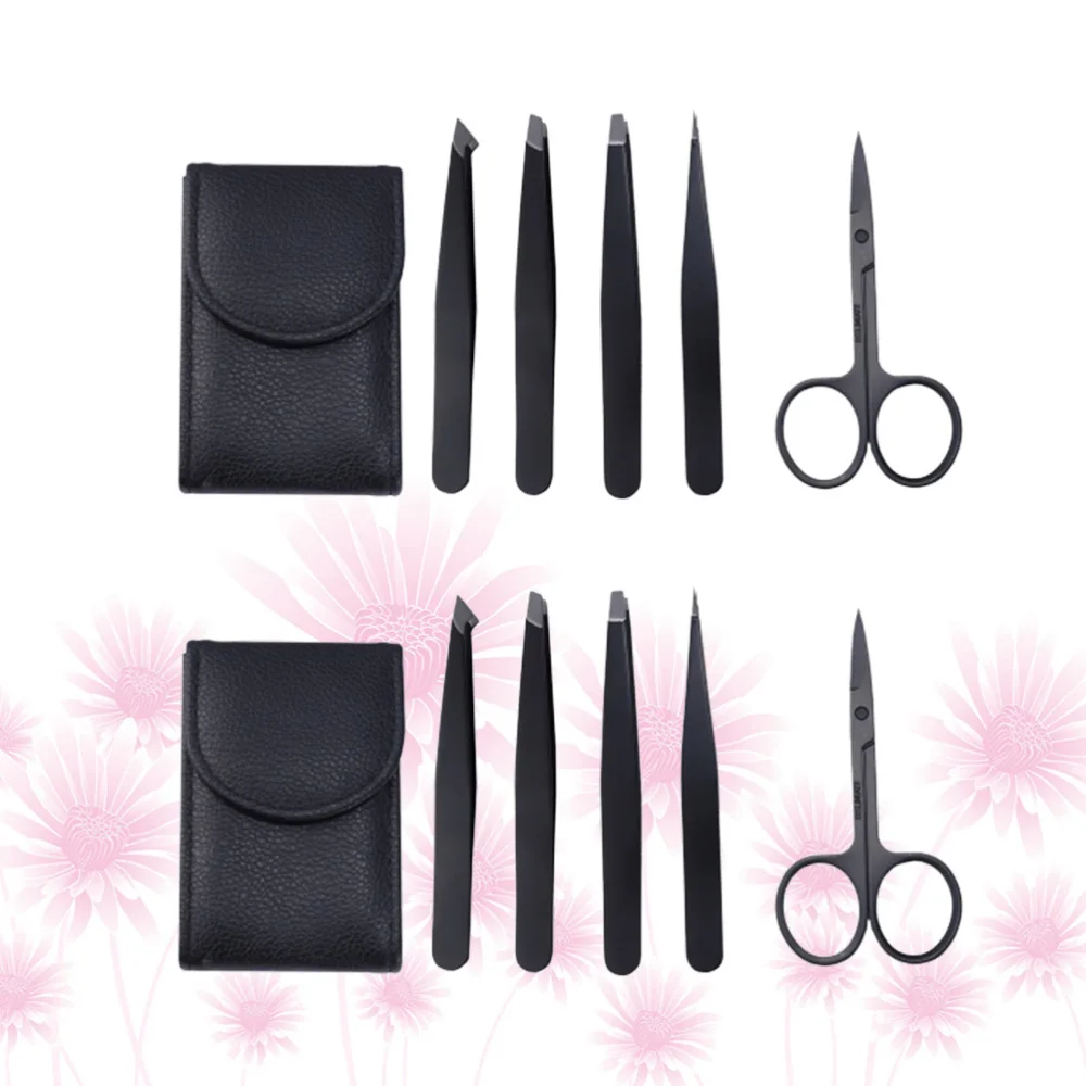 

2 Sets of Trimmer Kit Portable Tweezers Scissor Groomer with Storage Bag Black