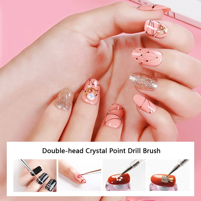 Vrenmol 2 способа двойной Head Dotting Pen UV Gel Schilderen Tekening Кисть для дизайна ногтей Гель лак