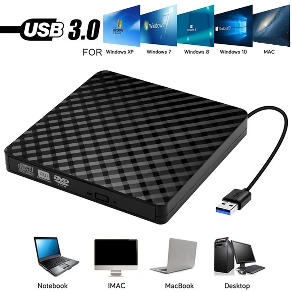 

PC CD Writer Portable USB Interface Office Dining Room DVD Driver Noise Cancelling Notebook Computer Player Black