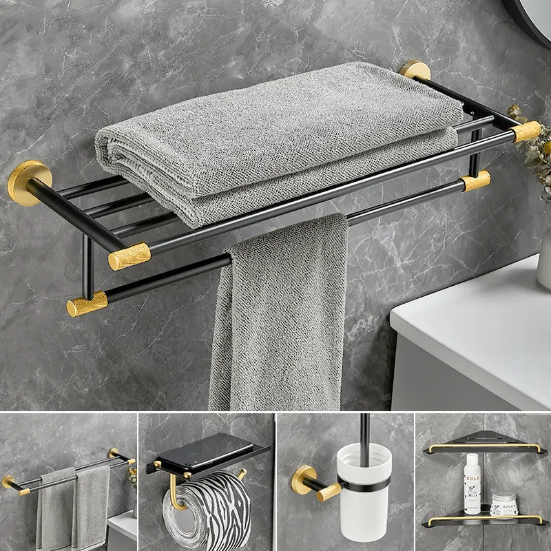 

Black Gold Bathroom Hardware Accessory Serie Soild Brass Towel Rack/Ring Paper/Toilet Brush Holder Corner Shelf Hooks Luxury