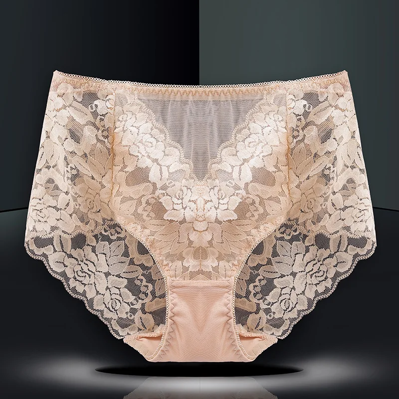 

Seamless Lace Panties Underpants Thin Breifs Middle Waist Underwear Lingerie Breathable Transparent Women Sexy Briefs Mid-Rise