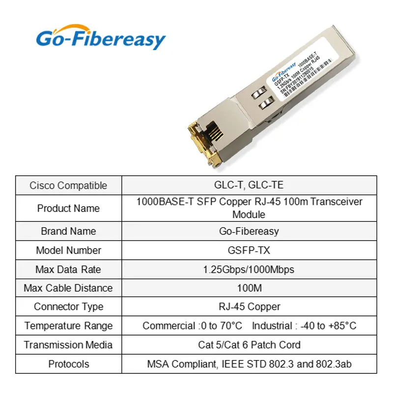 Гигабитный коммутатор SFP RJ45 волоконно-оптический модуль на медный для
