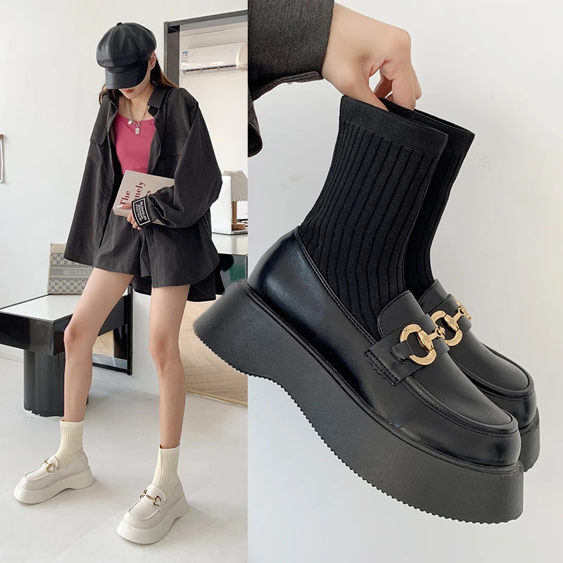 

Stretch sock boots Martin boots new big head thin short socks boots thick bottom British style single shoes women's shoes X929