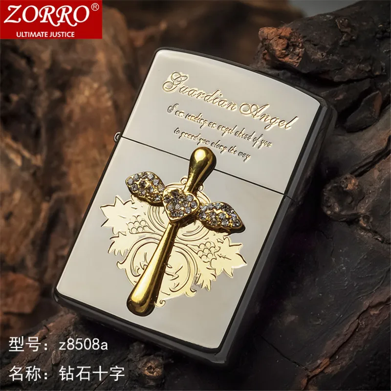 

Оригинальная модная Зажигалка китайского бренда Zorro из чистой керосиновой меди с алмазным крестом