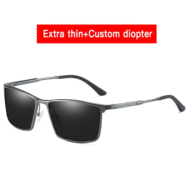 Thin custom diopter Черные солнцезащитные очки для близорукости для мужчин тренд квадратные очки с диоптриями Ретро антибликовые поляризационные вождения зеркало рецептурные оттенки - Цвет линз: Thin custom diopter