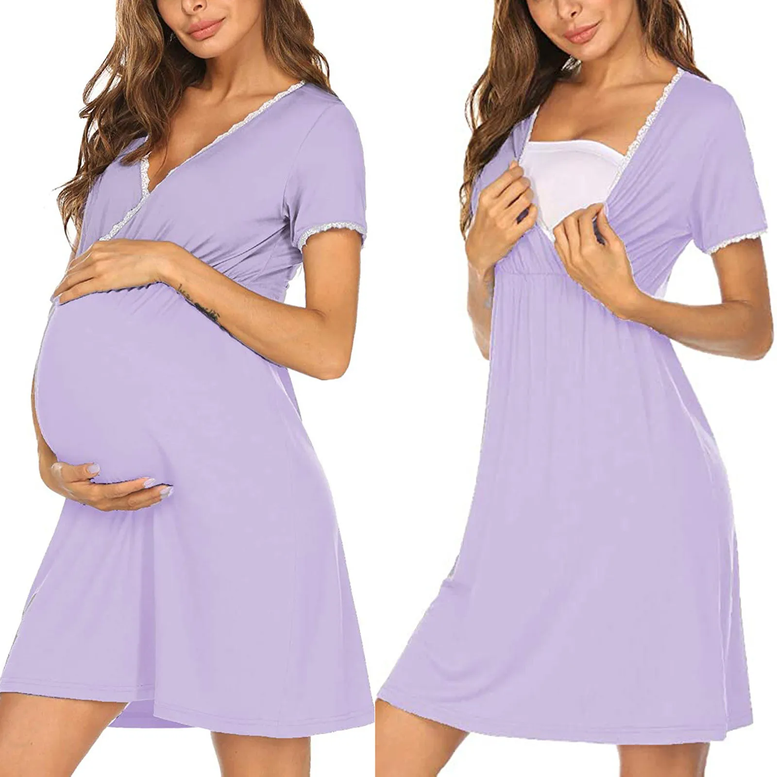 

Summer Marernity Dresses Pregnants Woman Solid Short Sleeve Breast-Feeding Pregnant PregnancyNursing Dress robes de maternit