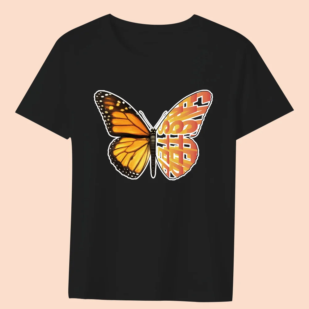 Женские футболки с цветочным принтом бабочки мультфильма уличная одежда круглым