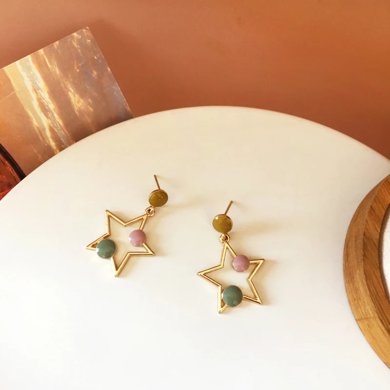 

Bilandi Women Jewelry Big Star Earrings 2021 New Design Hot Selling Enamel Green Pink Drop Earrings For Girl Fine Accessories