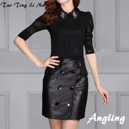 Высокая мода брендовые натуральная новый овец кожаная юбка K184 высокого качества