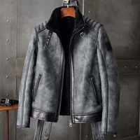 new shearling coat mens b3 bomber jacket grey motorcycle leather overcoat winter sheepskin fur outerwear