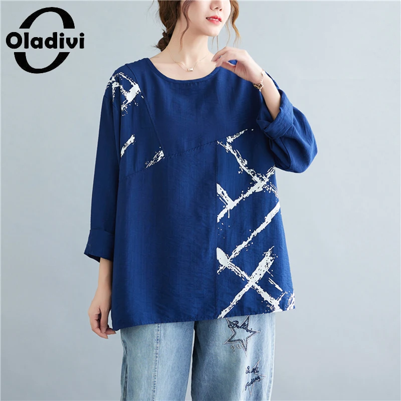 

Oladivi модные хлопковые льняные футболки с принтом для женщин 35-55 лет женские топы больших размеров d повседневные свободные туники большого р...