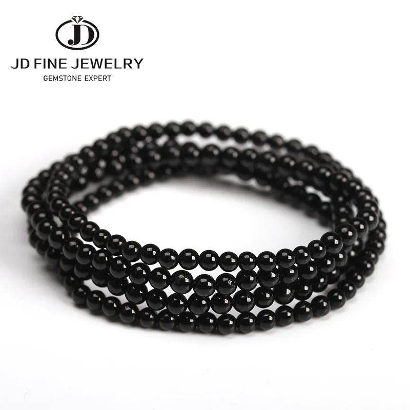 JD 4-5 мм/6-7 мм натуральный камень черный турмалин браслет ручной работы осколок