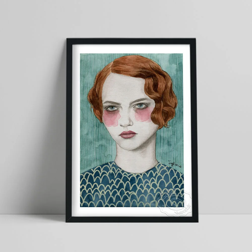 

Woman Impression Drawing Print Poster, Short Hair Lady Canvas Painting, Nordic Style Figure Painting Living Room Home Wall Decor