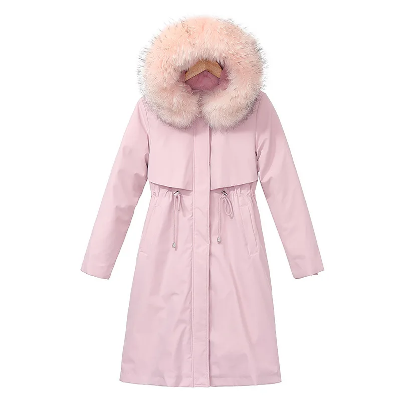 

Elegant Lady Winter Detachable Liner Thick Warm Parka Women's Long Over the Knee Cotton Padded Coats Big Fur Collar Windbreaker
