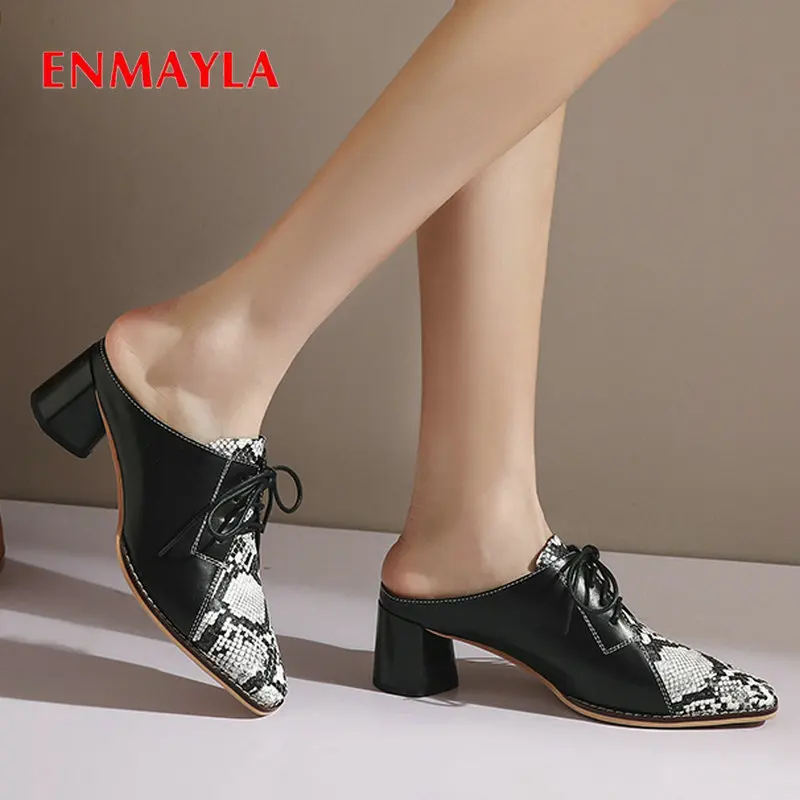 

ENMAYLA Lace-Up Pumps Women Shoes Round Toe Women Mules Novelty 2020 Round Heel Party Spring/Autumn Women High Heels 34-42