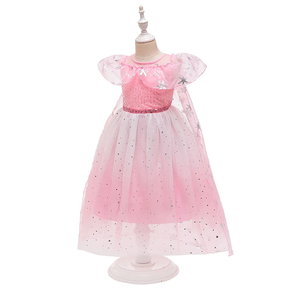 

Elsa New Sequin Princess Dress Girl Dress Snow Queen Costume Girl Birthday Party Wedding Dress Summer Dress Children clothing