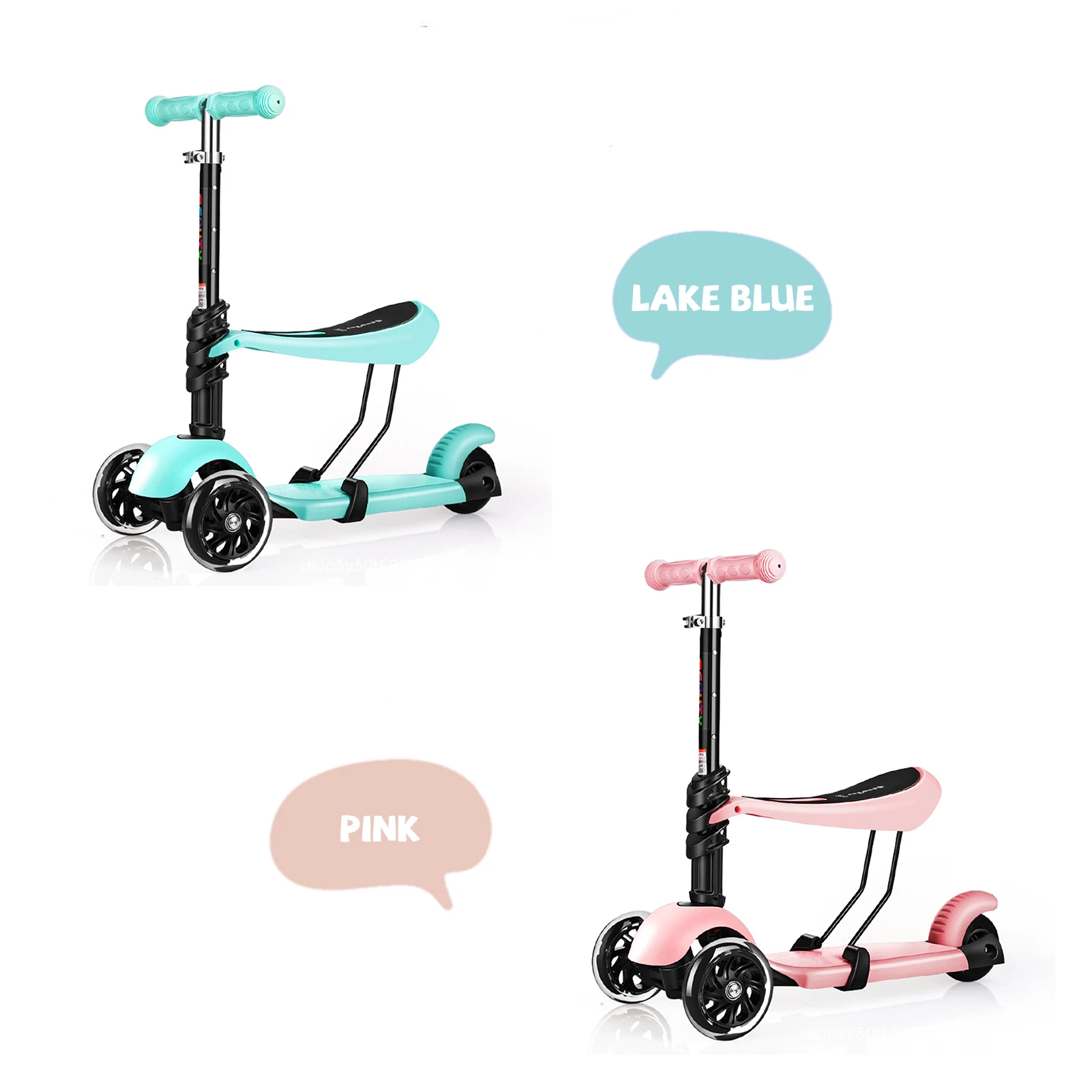 

Three Wheeled Scooter 3 in 1 Kick Scooter Sport Scooter With Adjustable Height Options Seat Handlebar for Kids Toddler Age 2-6