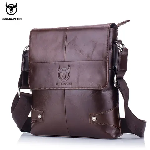 BULLCAPTAIN Men's Bag Leather Messenger Shoulder Bag Leather Messenger Handbag Men's Fashion Business Bag