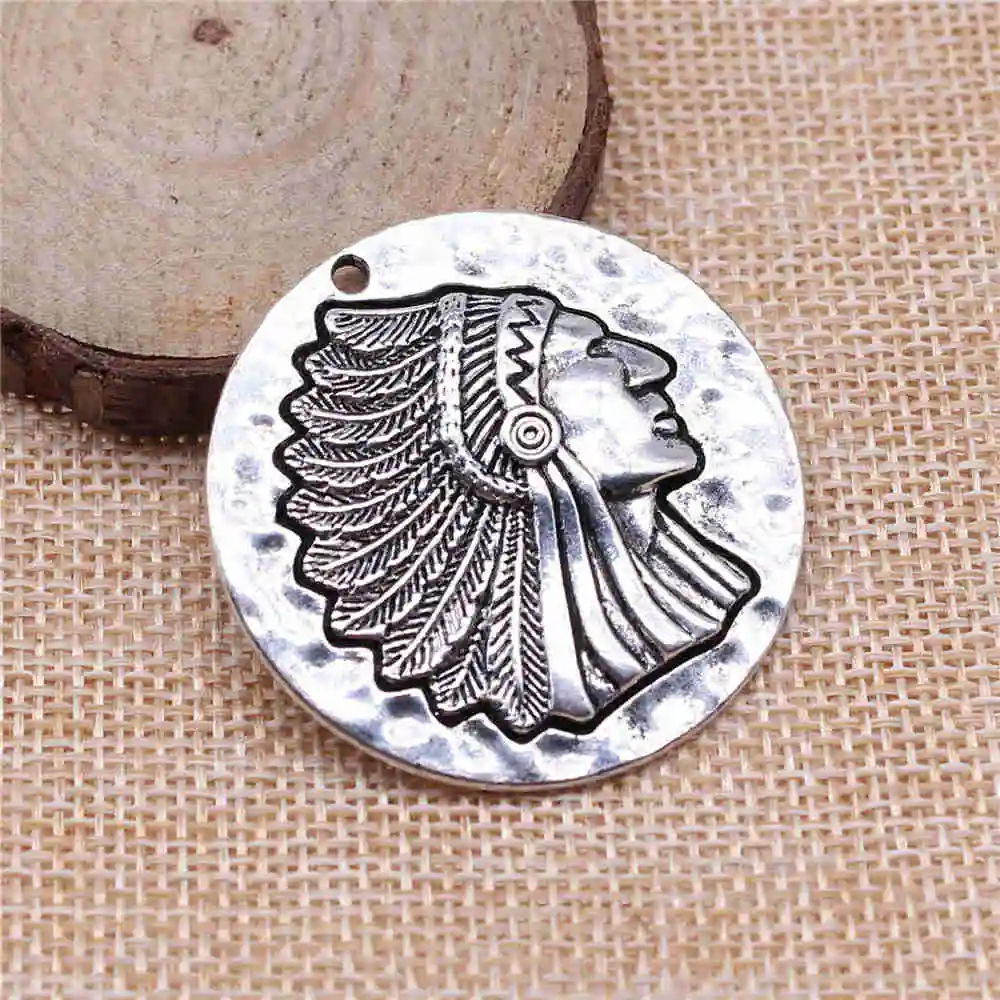 

Earring Charms For Jewelry Making 2pcs Indian Head Tag Charms 42x42mm Antique Silver Plated