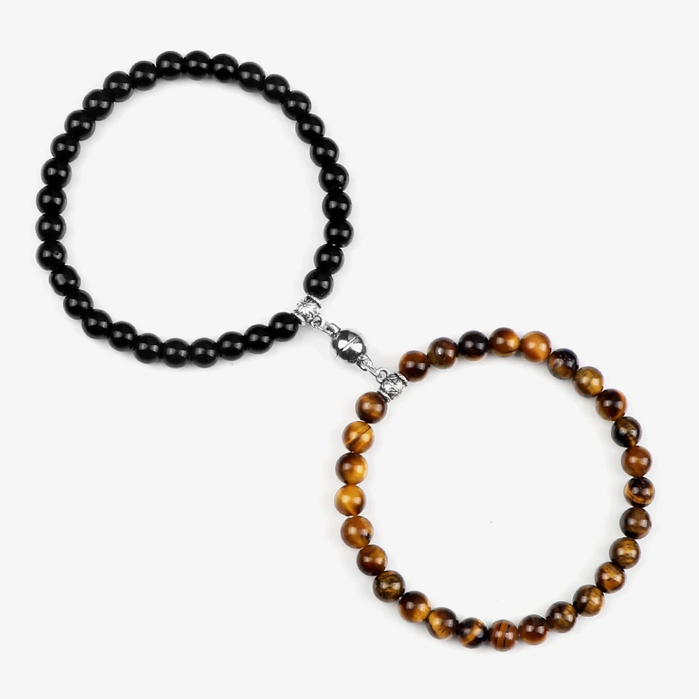 Браслет из натурального камня для пар модные магнитные бусины влюбленных