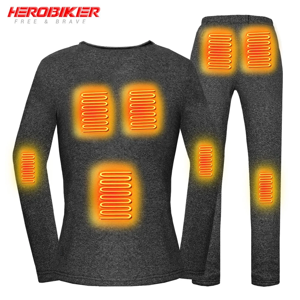 

Одежда с электроподогревом HEROBIKER, комплект термобелья с подогревом для мотоцикла, удерживающий тепло топ с USB-подогревом для осени и зимы