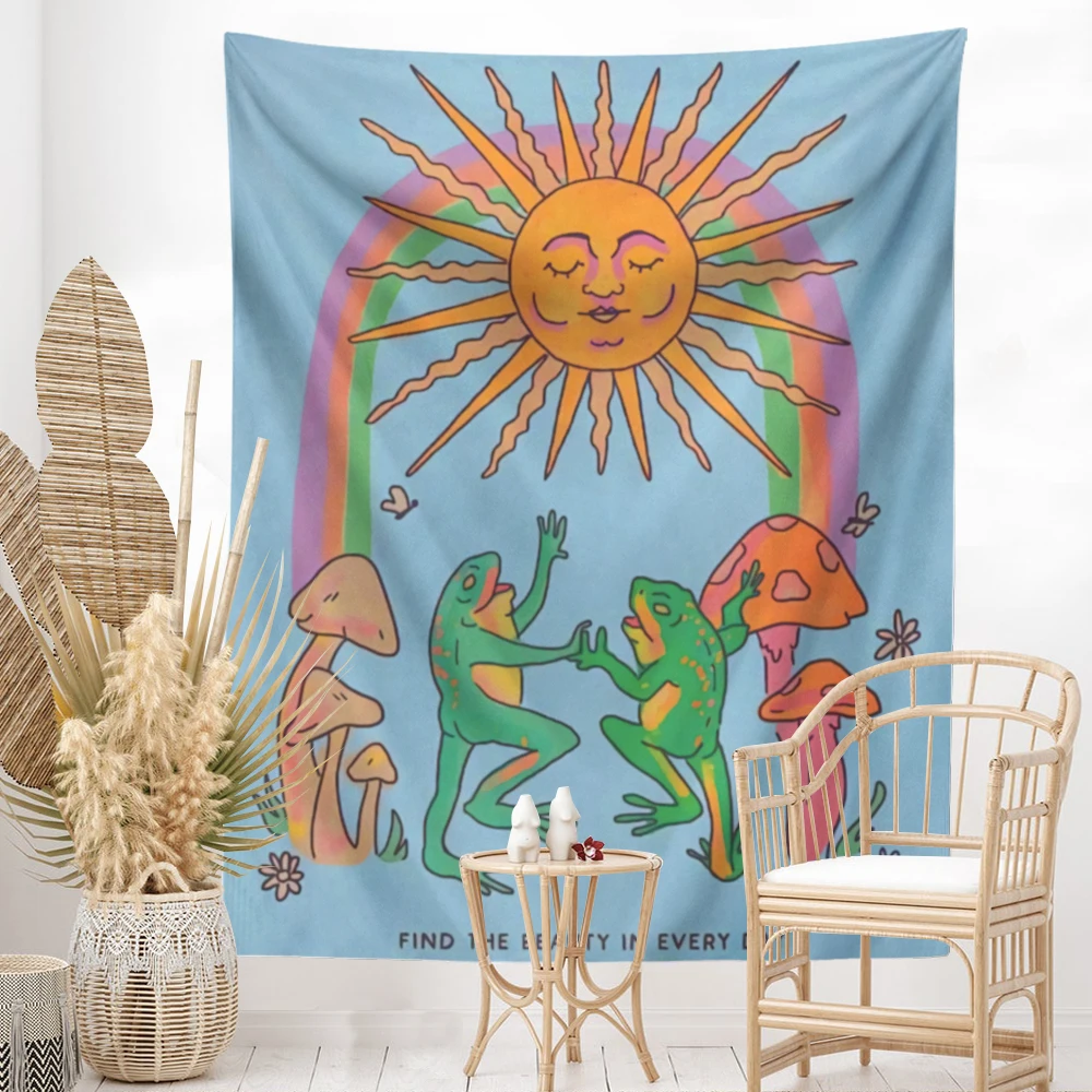 Гобелен настенный в стиле ретро гобелен с изображением солнца радуги лягушки