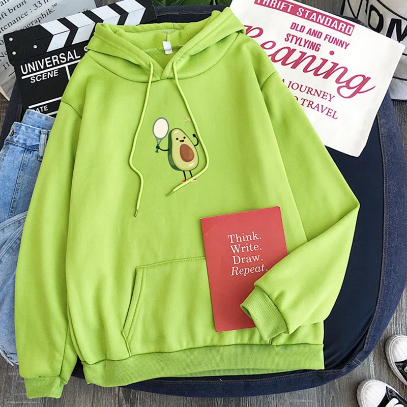 

2021 Spring Harajuku Couple Sweatshirt Cute Cartoon Avocado Print Women Hoodies Korean Fashion Streetwear Female Pullovers Coats