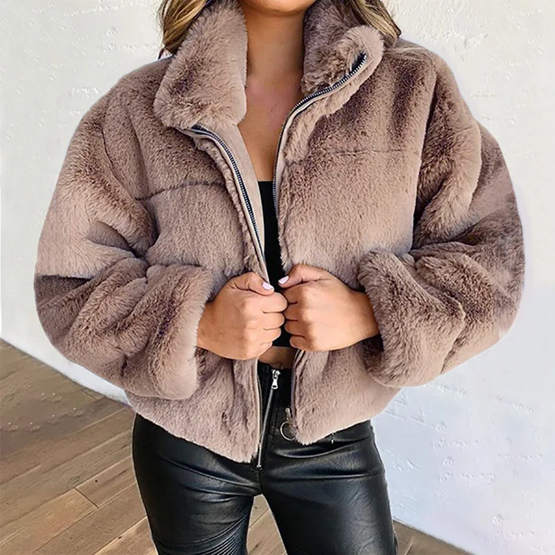 Women's Faux Fur Plush Jacket 2021 Autumn And Winter New Fashion Women's Rabbit Fur Faux Fur Zipper Cardigan Warm Plush Jacket