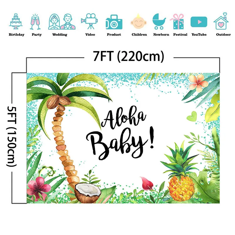 Tropical Fruit Birthday Party Photography Background Aloho Baby Shower Photo Coconut Tree Pineapple Backdop Decor |