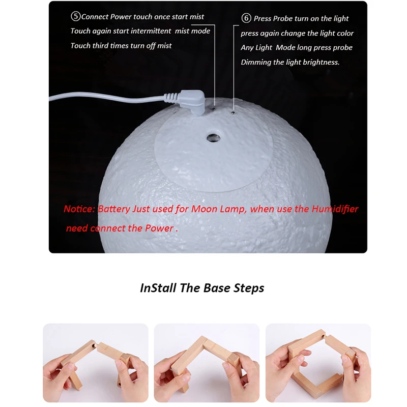 

880ML Moon Lamp Humidifier Simulation 3D Moon Night Light Ultrasonic Air Humidifier Dimmable USB Humidificador Mist Maker