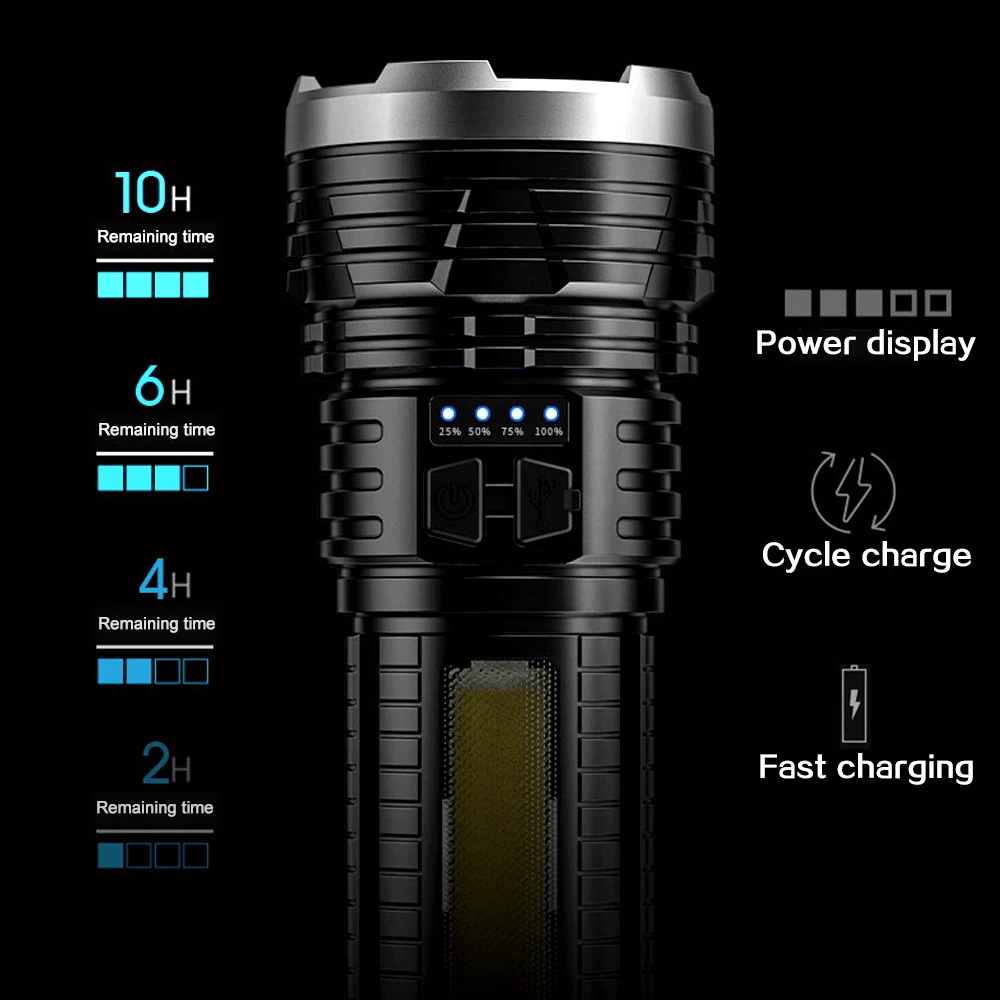 저렴한 35000LM COB LED 손전등 USB 충전식 손전등 토치 램프 내장 배터리 방수 손 조명 밤 작업 빛