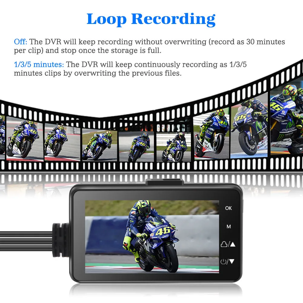 Мотоцикл Камера DVR мотор 3 0 720P Dash Cam Специальная двойная трек спереди
