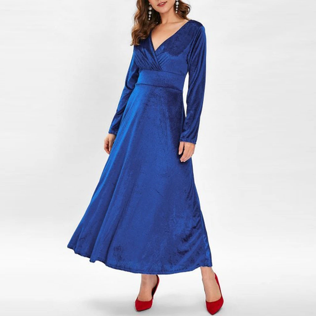 Осеннее женское платье Повседневное с длинным рукавом v образным вырезом и