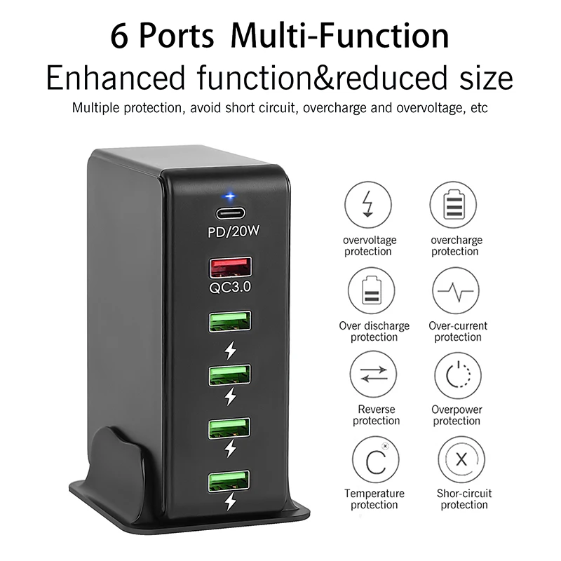 universal 65w multi function usb fast charging station qc3 0 6 in 1 port for iphone samsung laptop mobile phone fast charger free global shipping